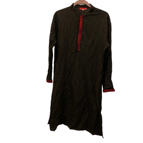 Marie Eiffel oooh la la  black red sequins trim black kurta tunic dress L - Picture 1 of 5